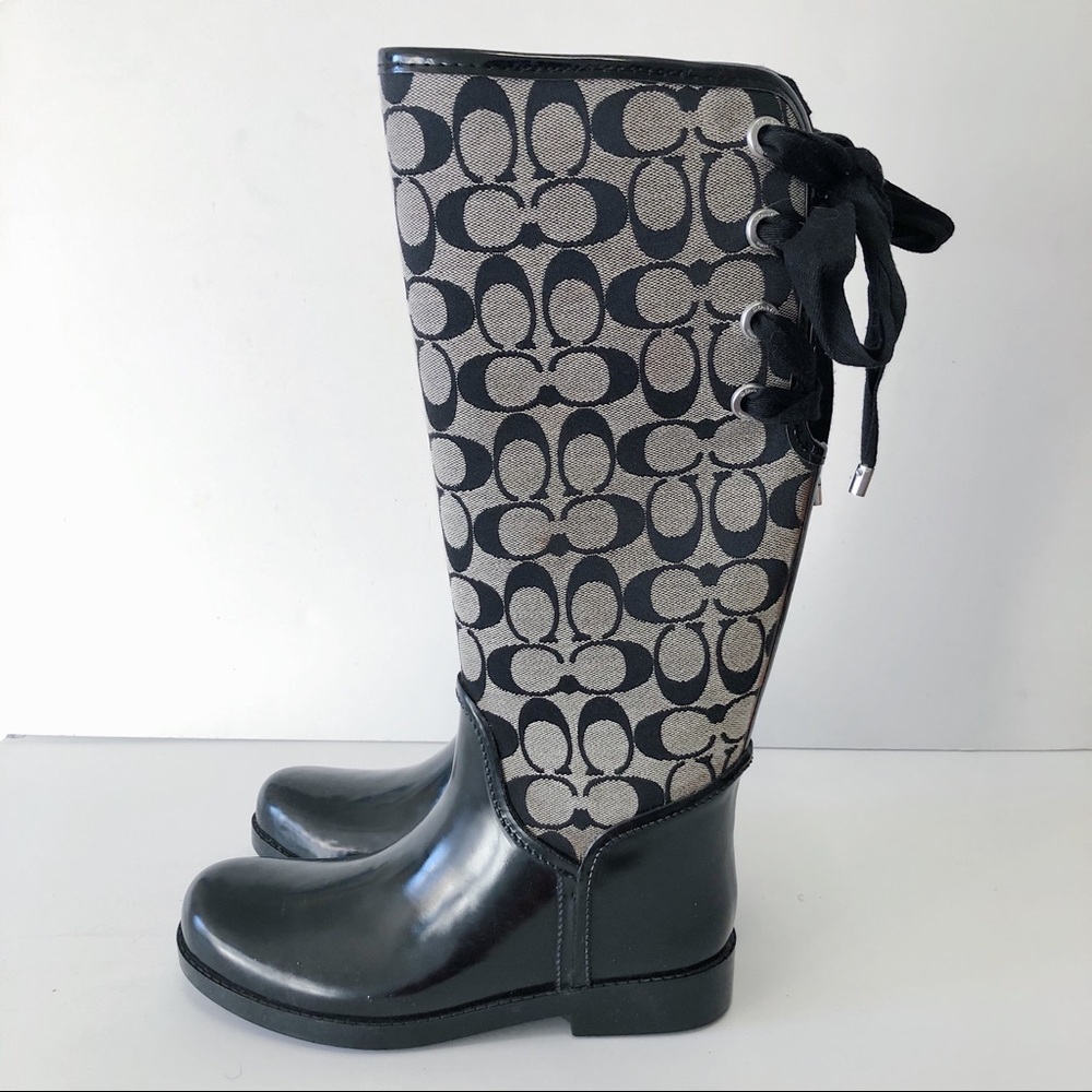 COACH "TRISTEE" Signature Logo Lace Up Rain Boots